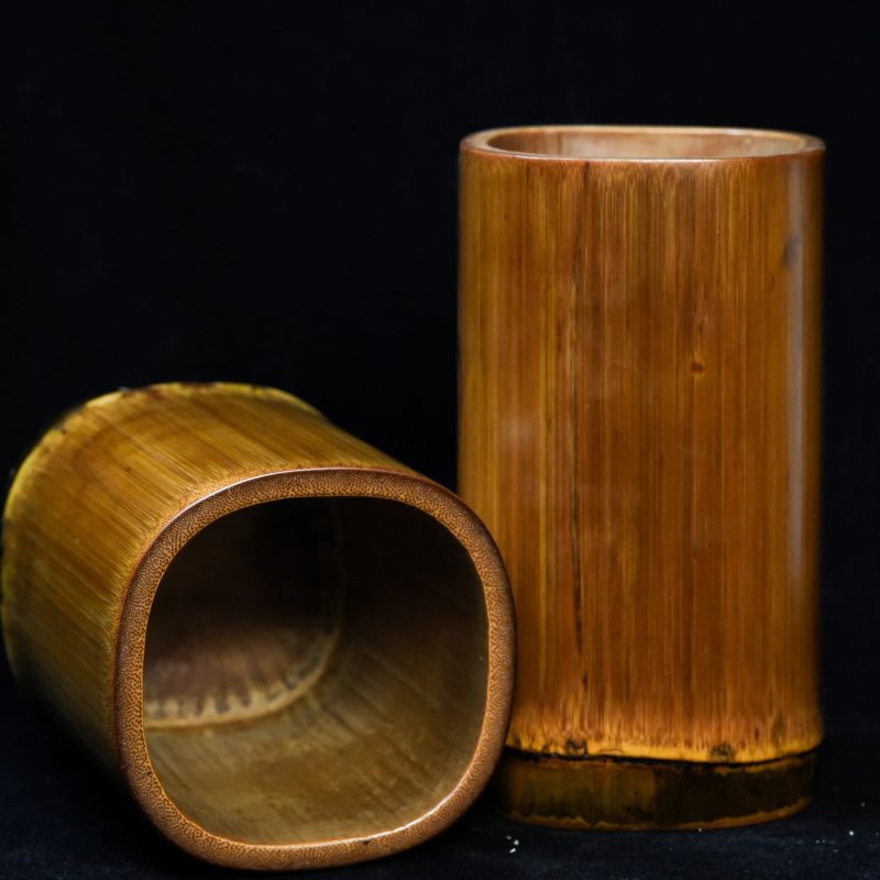 【14公分高】手工刮青打磨 天然异形四方 笔筒茶道筒