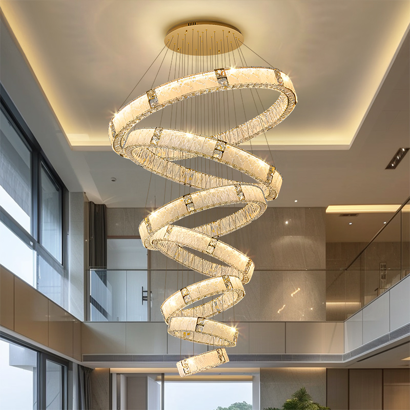 复式楼大吊灯2025新款现代别墅自建房挑高客厅楼中楼水晶吊灯