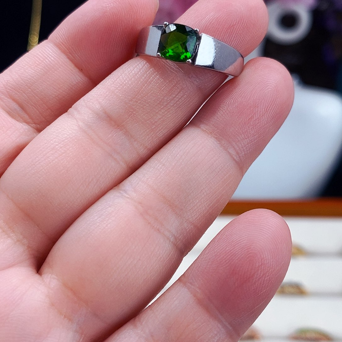 透辉石戒指银S925镶嵌戒指2853