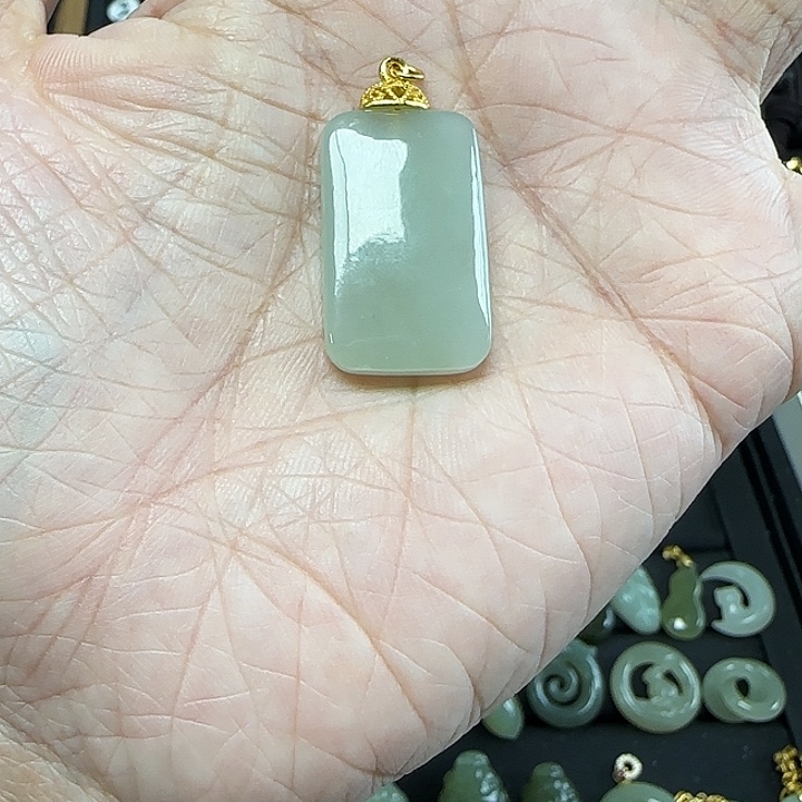 和田玉吊坠(不含链)银S925镀金镶嵌