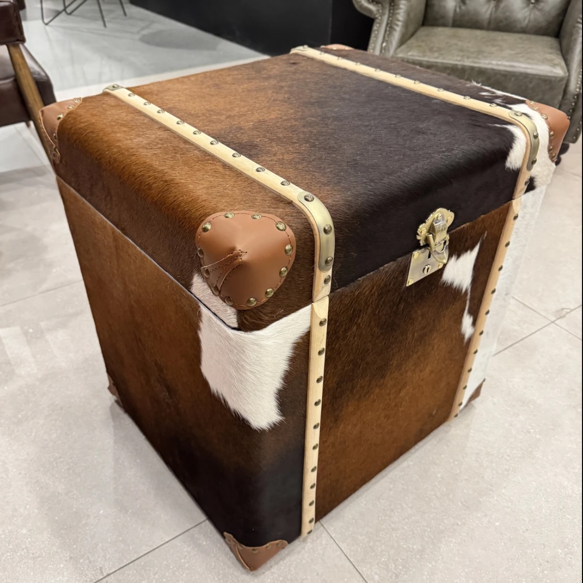 进口牛皮/边几/储物柜/长60宽50高60cm