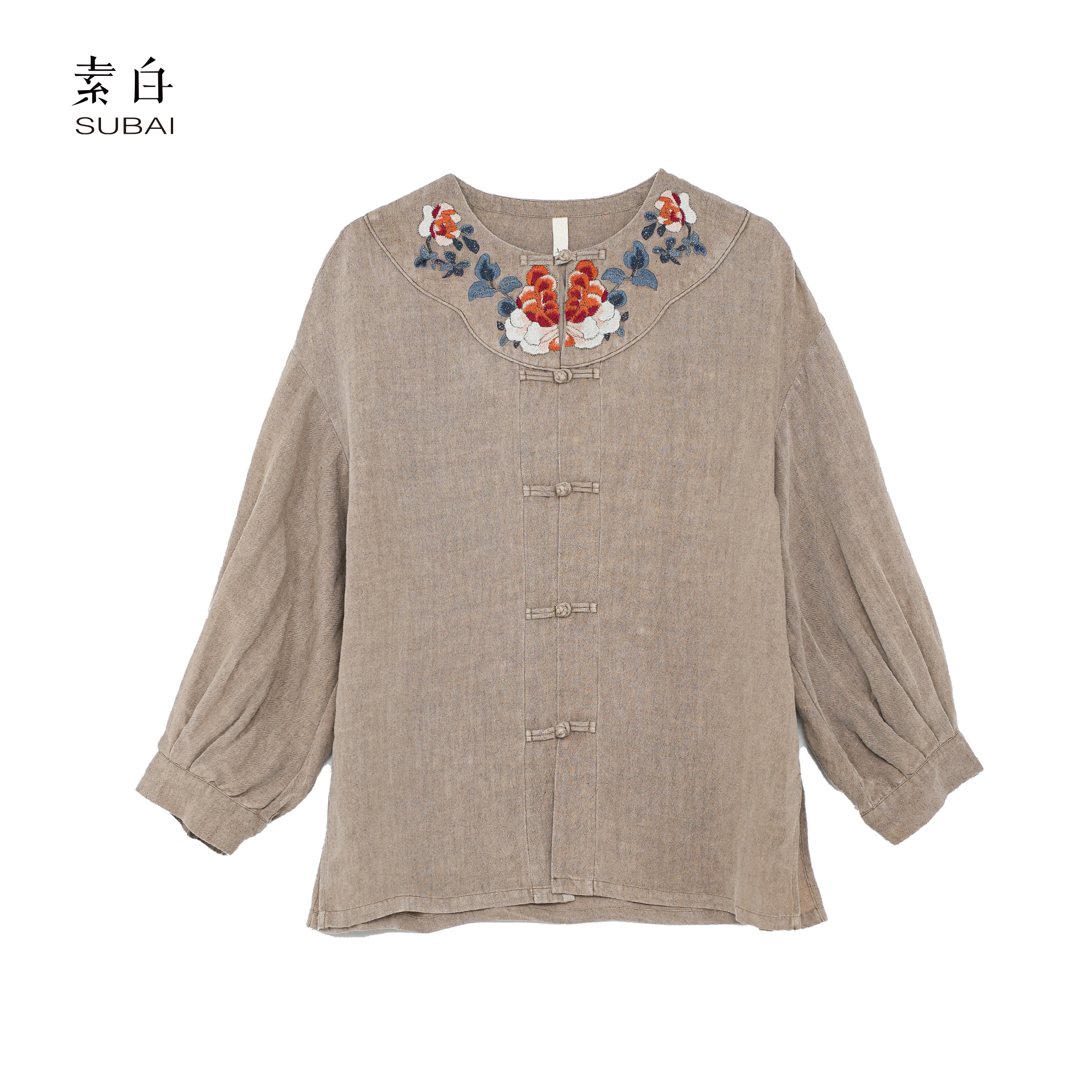 SB3240693251【素白】马乖夏季长袖新国风刺绣衬衫上衣