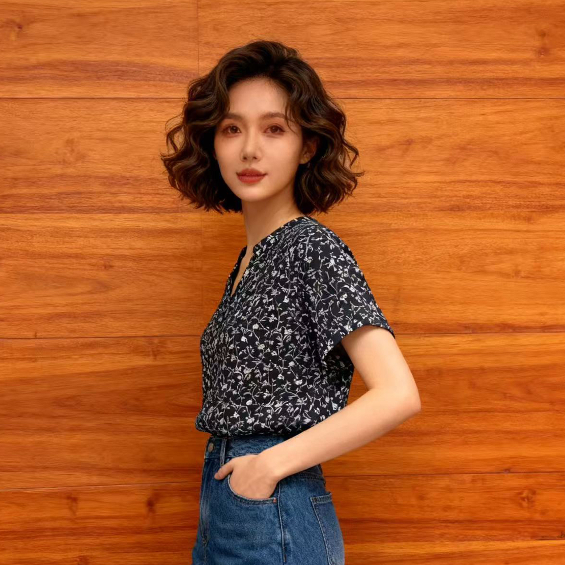 森系棉印宽松显瘦新款短袖小翠花衫款百搭洋气时尚款短袖衫