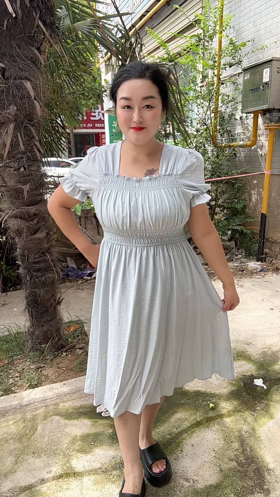 【楠楠家】夏季时尚泡泡袖连衣裙5021