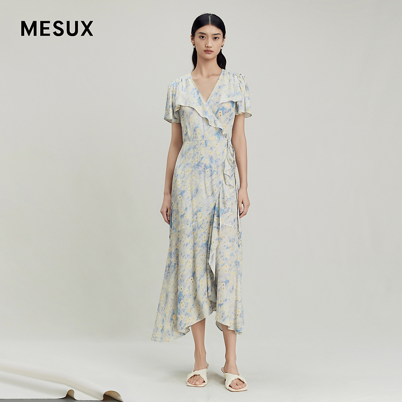 【诗语专享】荷叶边印花连衣裙