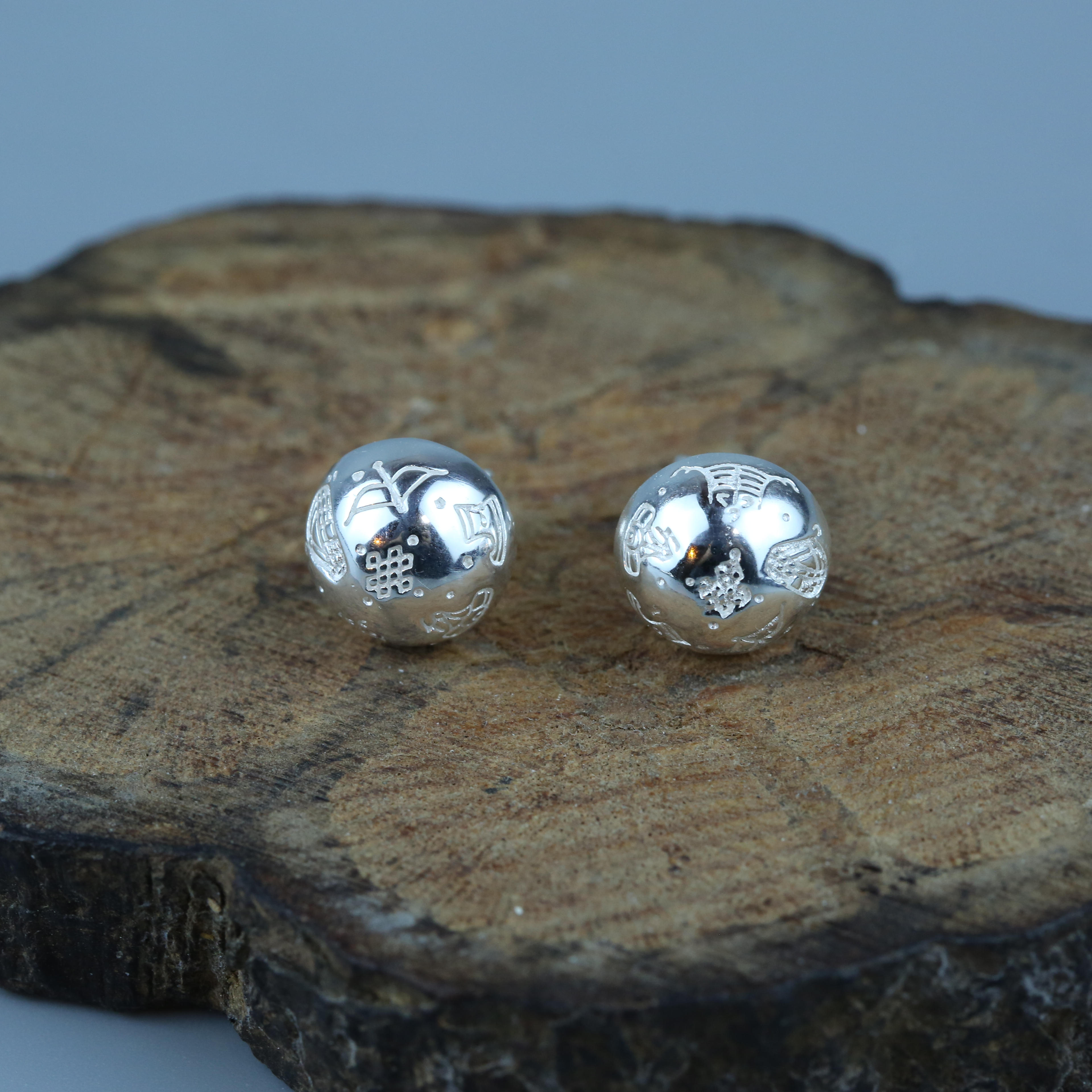 925银耳饰 民族风特色錾刻民族时尚银色纯银耳钉