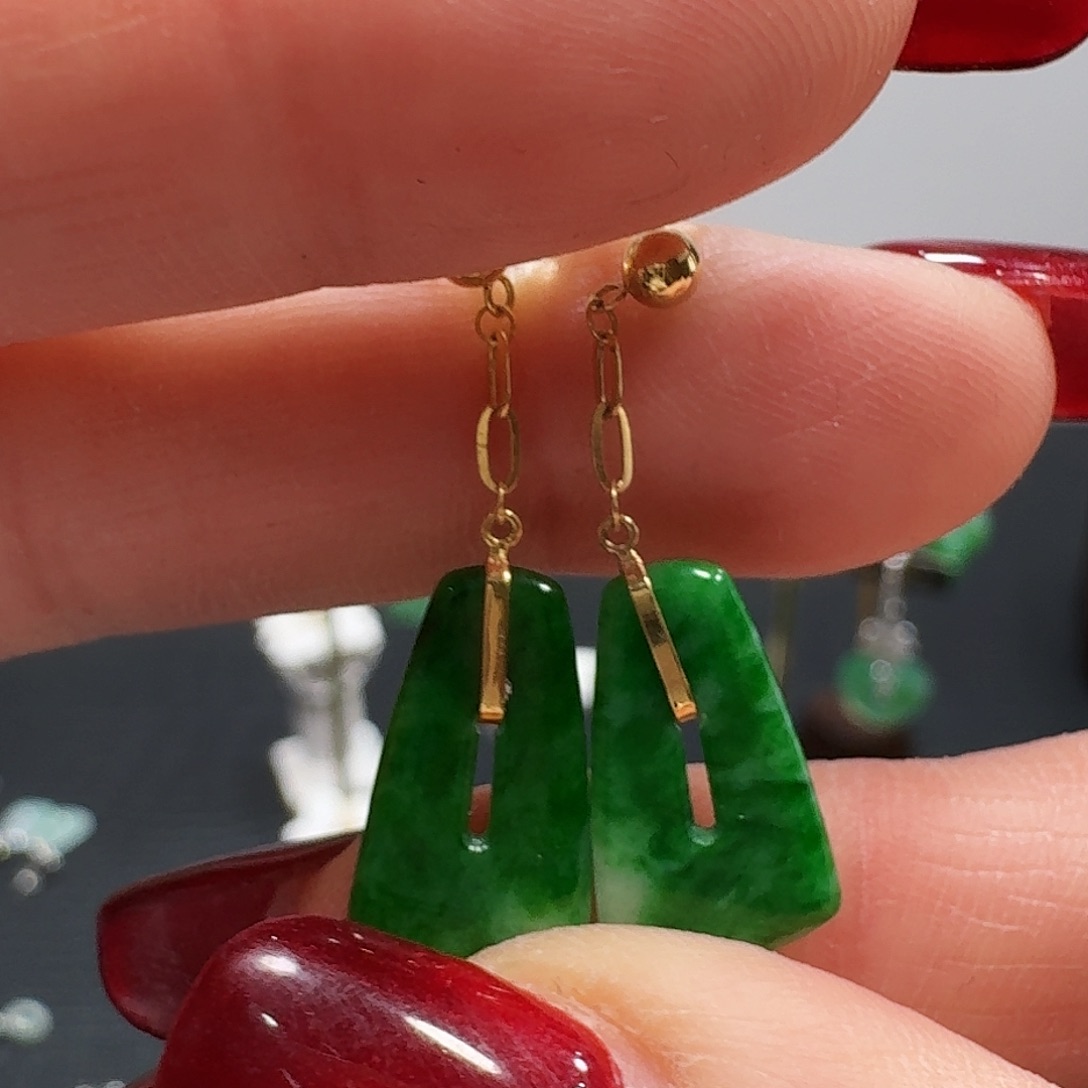 翡翠耳饰18K金镶嵌翡翠