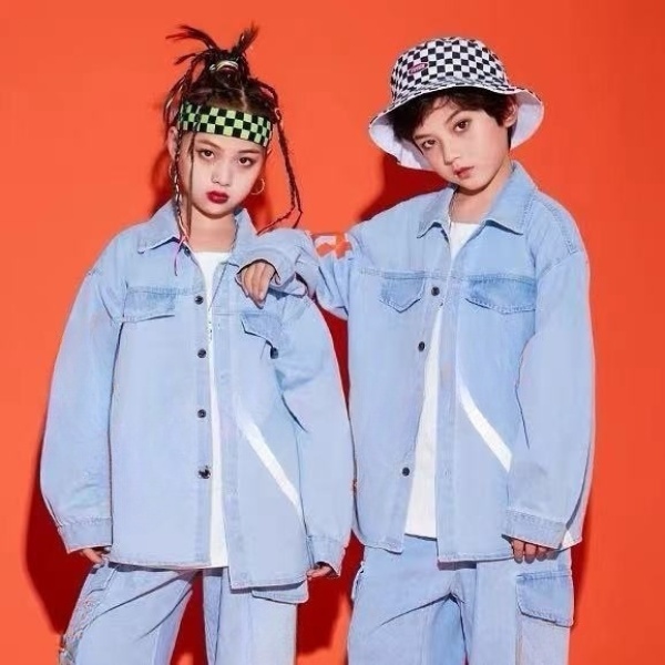 儿童2025春季新款洋气字母牛仔衬衫(尺码偏大-按身高拍)B2063