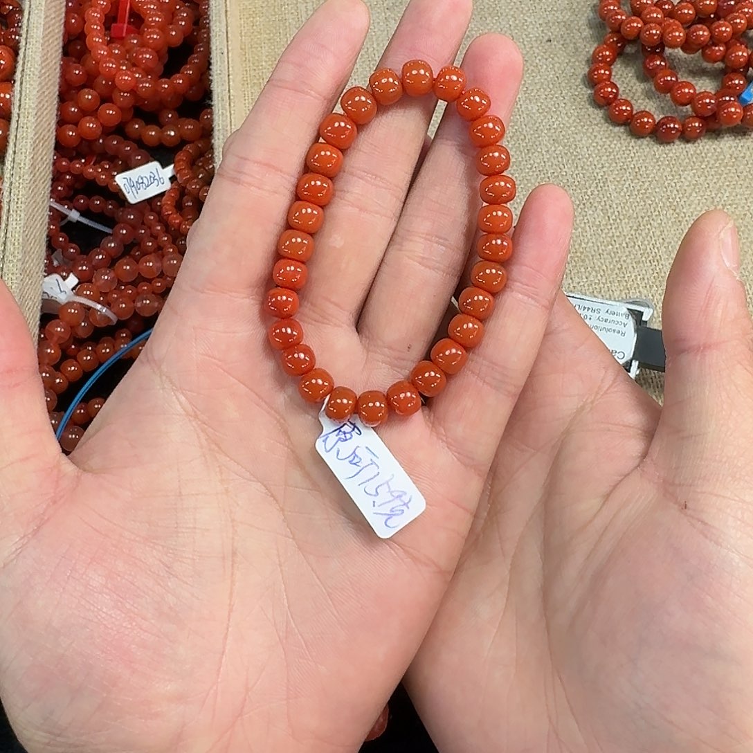 南红玛瑙手链未镶嵌原矿南红手串7mm瓦西柿子红