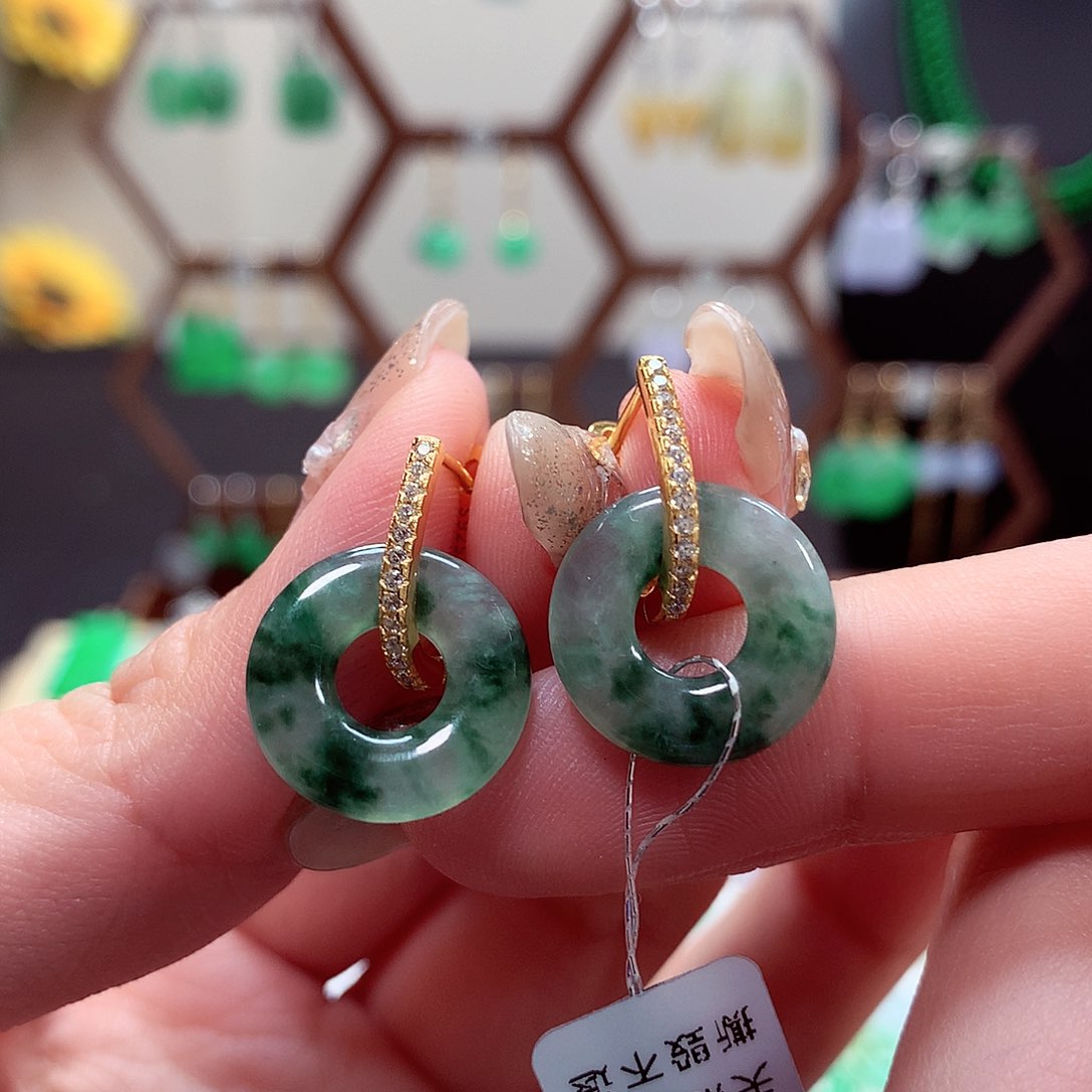 翡翠耳饰银S925镶嵌天然翡翠