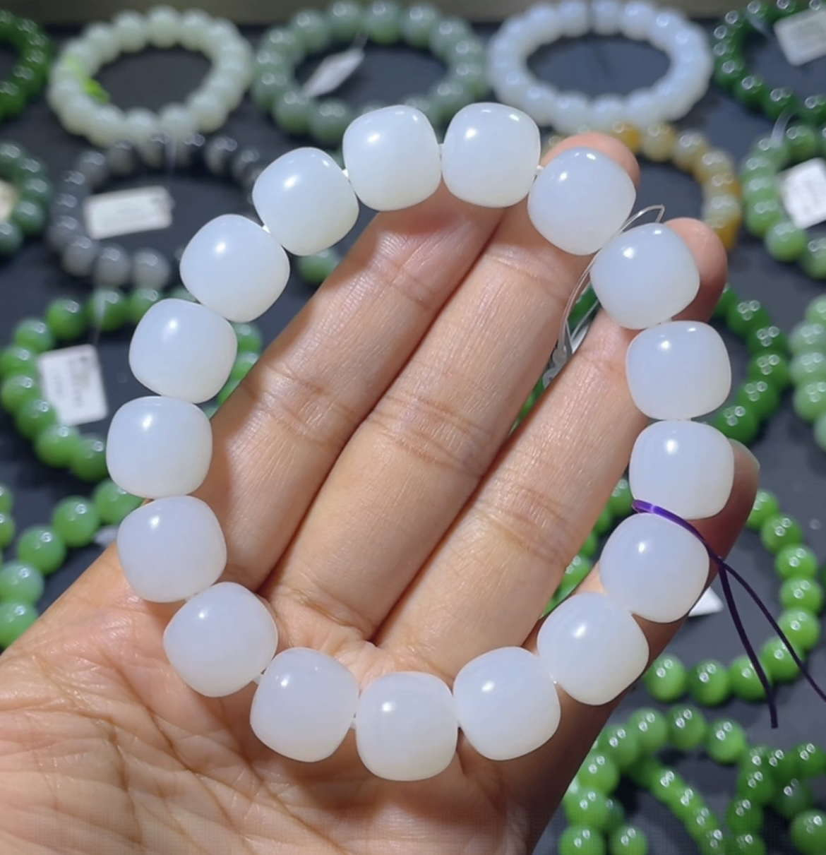大漏！！油膏料和田玉手串新疆山料白玉老型手串约12×13mm单圈