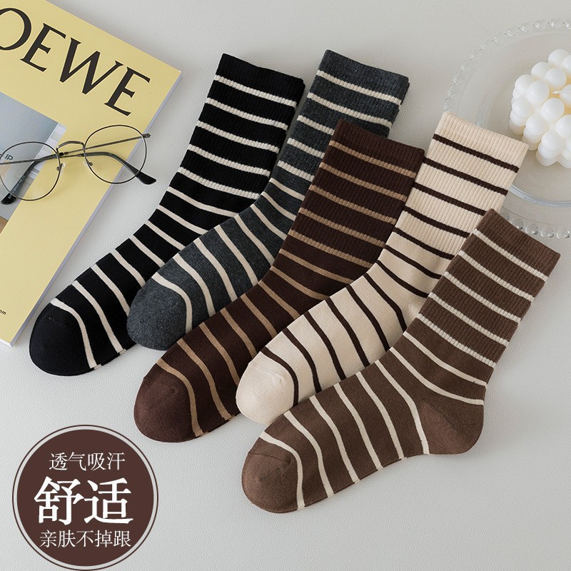 8双条纹袜子女中筒袜ins潮可爱日系运动袜韩版百搭秋冬韩版穿搭