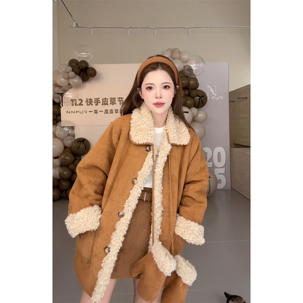 人造皮草 NN CHIC.新款自制2476 翻领双面穿仿羊羔毛皮草外套