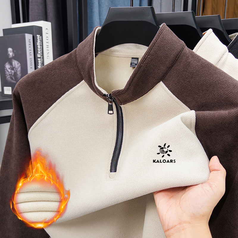 凯乐家小石大牌男半高拉链抓绒卫衣户外宽松大码长袖秋冬加绒卫衣