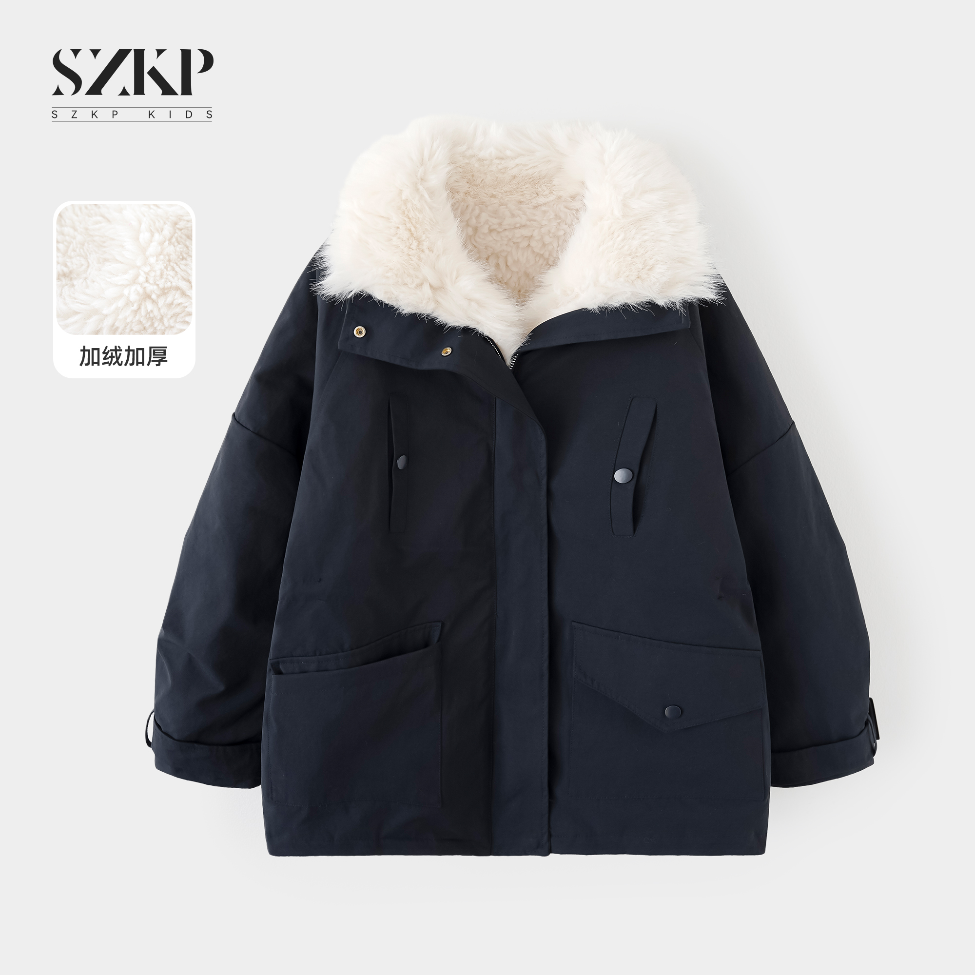 SZKP冬季新款女童保暖上衣中大童休闲儿童加绒棉衣外套XJYD557893