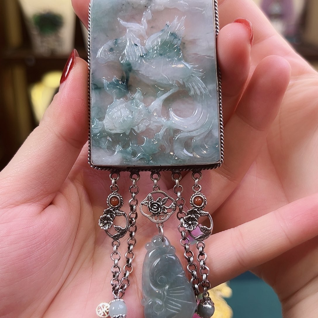 翡翠吊坠(不含链)银S925镶嵌吊坠