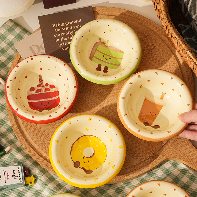 【茶语甜心】4个装大号陶瓷釉下彩醋碟酱油碟调味碟骨碟小吃辣椒碟