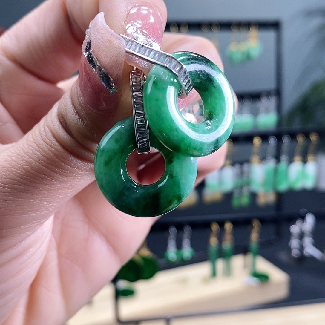 翡翠耳饰银S925镶嵌翡翠