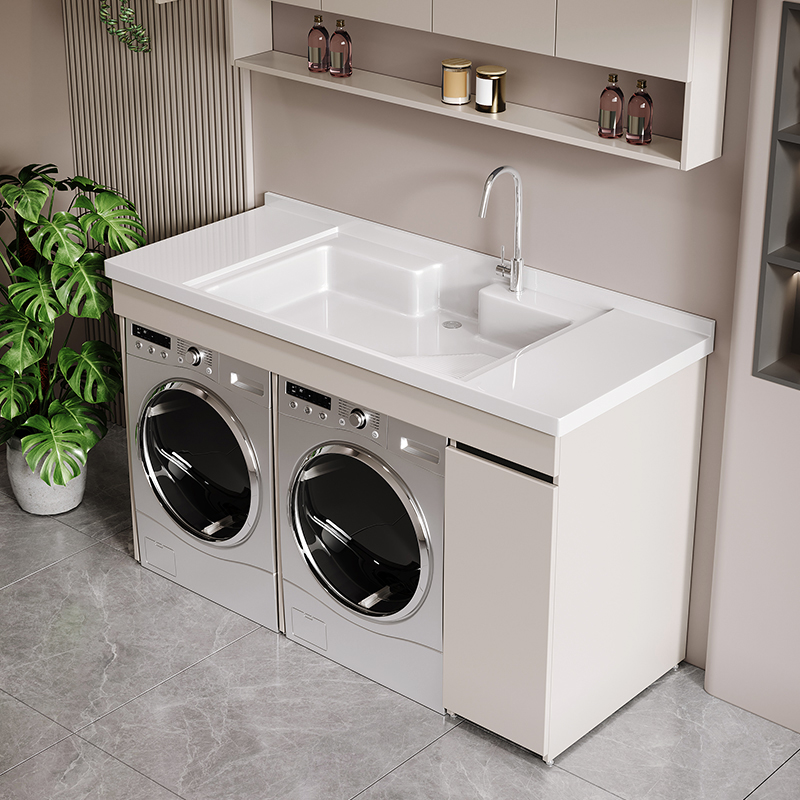 机上盆双洗衣机柜阳台柜组合叠放洗衣机烘干机阳台储物一体柜定制