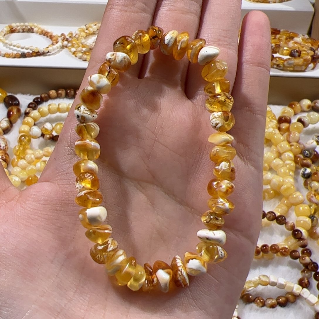 琥珀未镶嵌珠宝奇石橘金瓷白随型手串