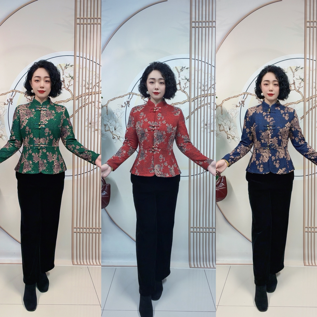 新中式复古加绒中老年妈妈旗袍开衫上衣