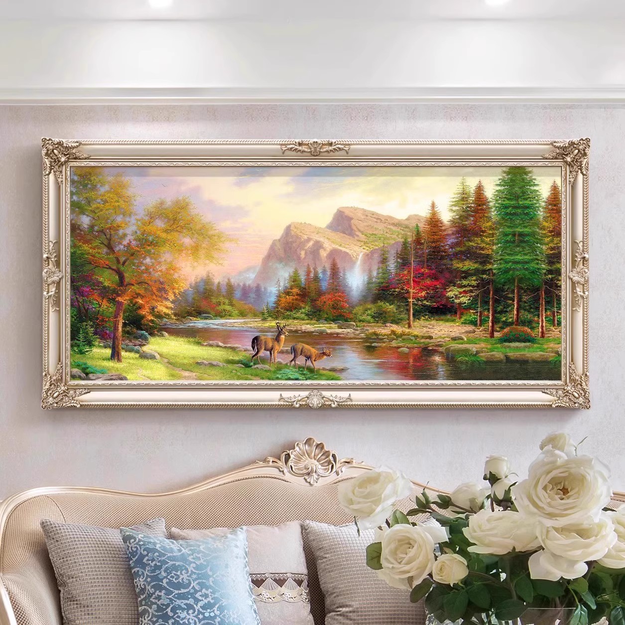 简欧客厅装饰画美式沙发背景墙壁挂画欧式托马斯山水风景手工油画