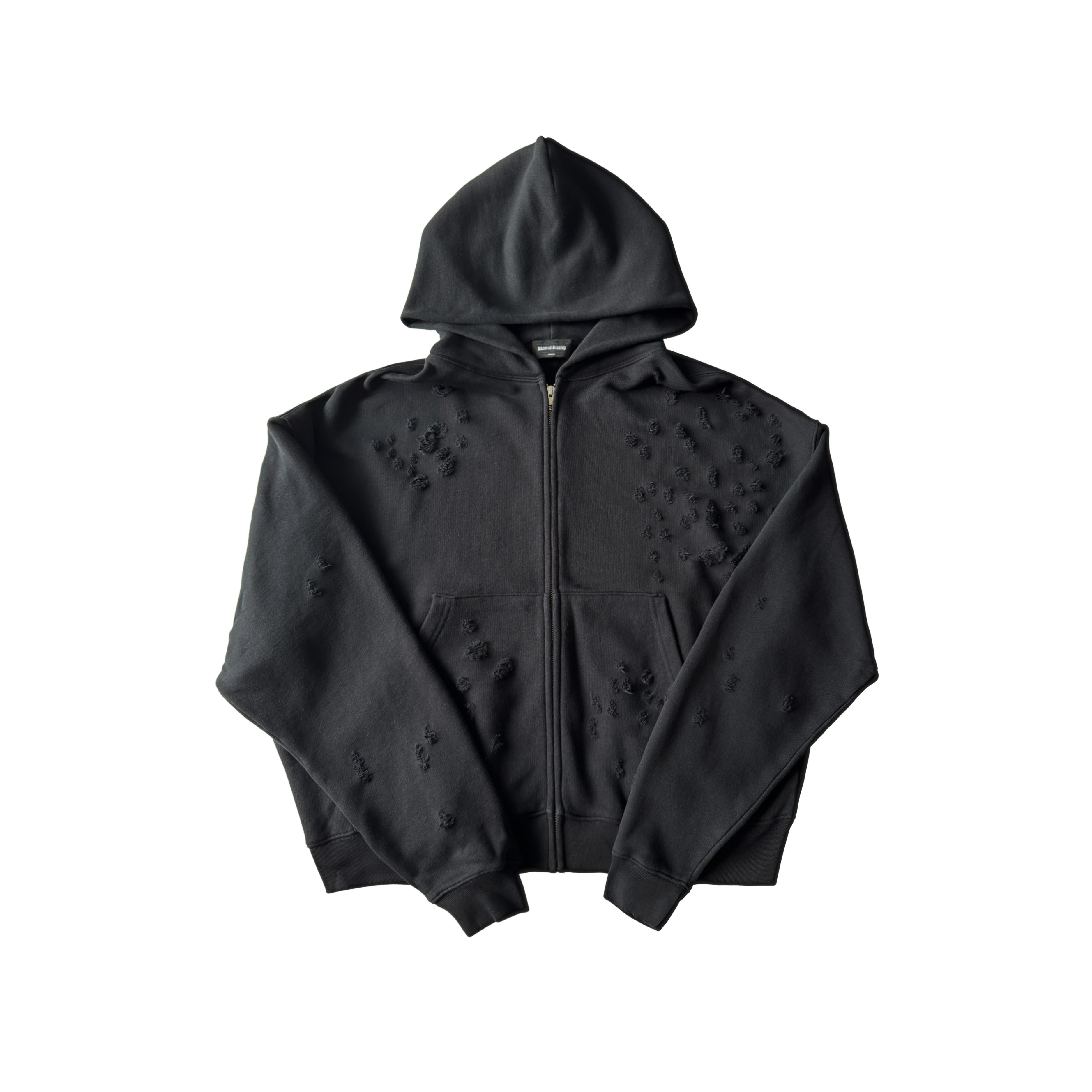 haonanhuang 虫洞做旧破坏特殊纹理水洗柔软宽松连帽拉链卫衣开衫