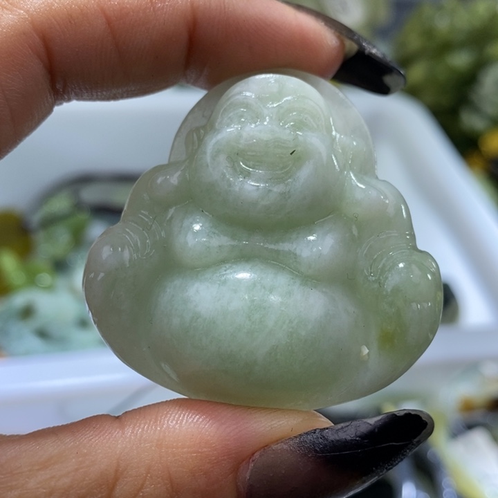 岫玉岫玉吊坠足铂镶嵌