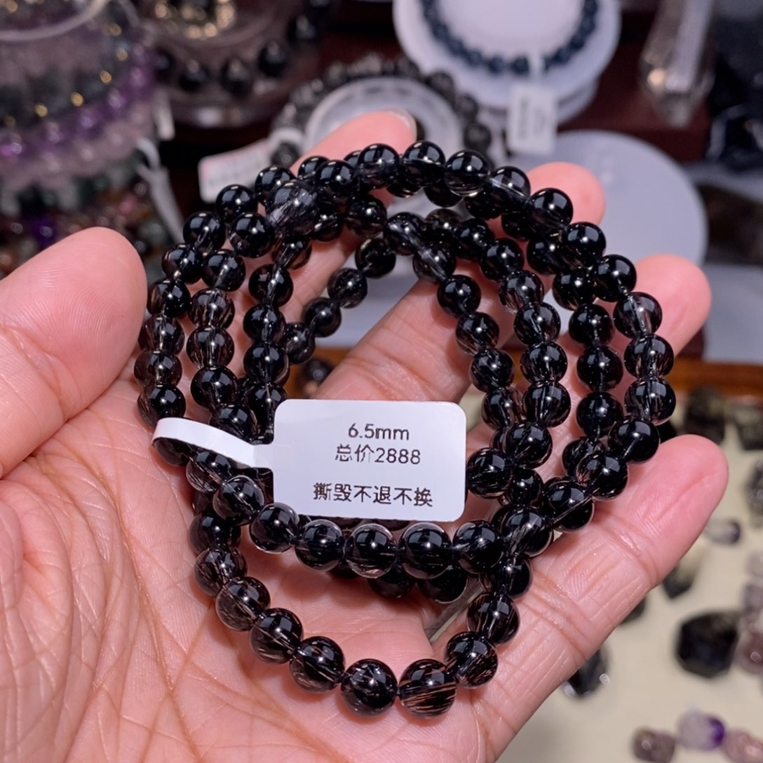 水晶手链未镶嵌黑发晶全透体满发顺发6.5mm佛珠