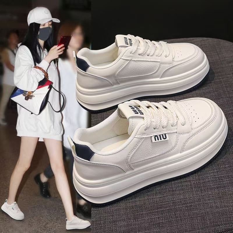 保狮登真皮小白鞋女款2025爆款洋气百搭白色厚底鞋休闲板鞋子