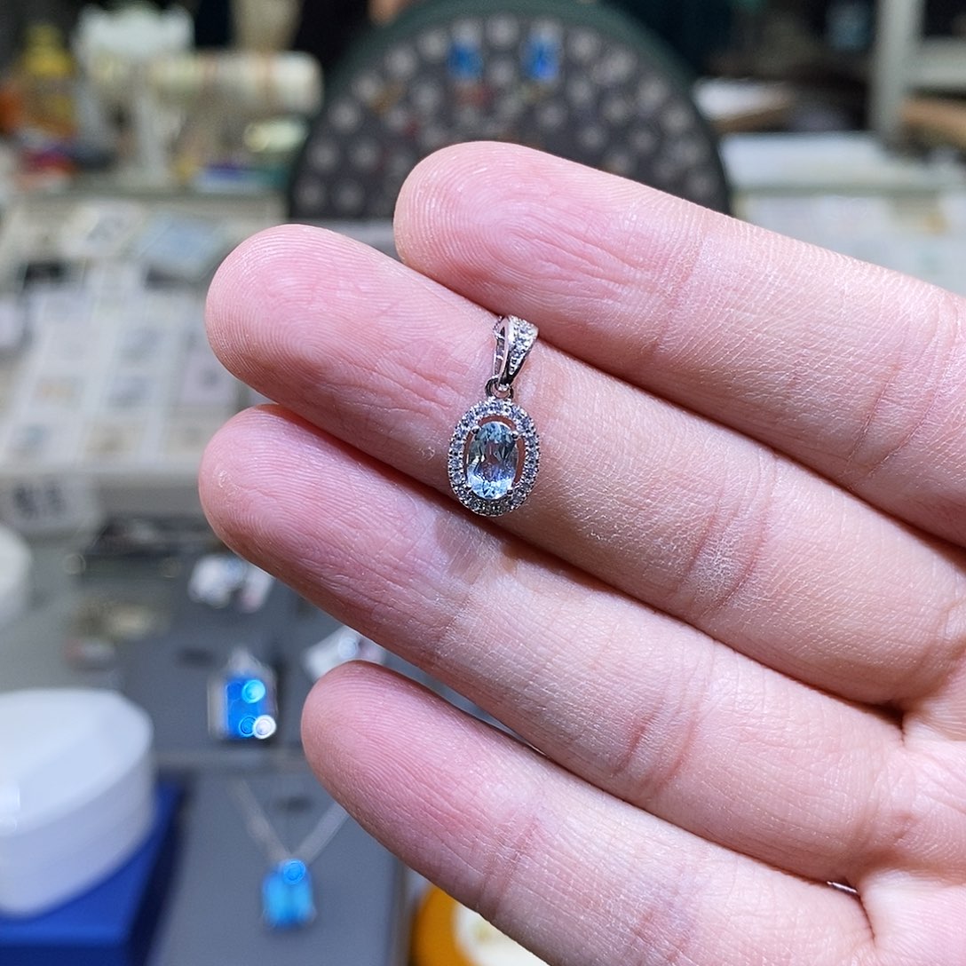 海蓝宝石颈饰银S925镶嵌