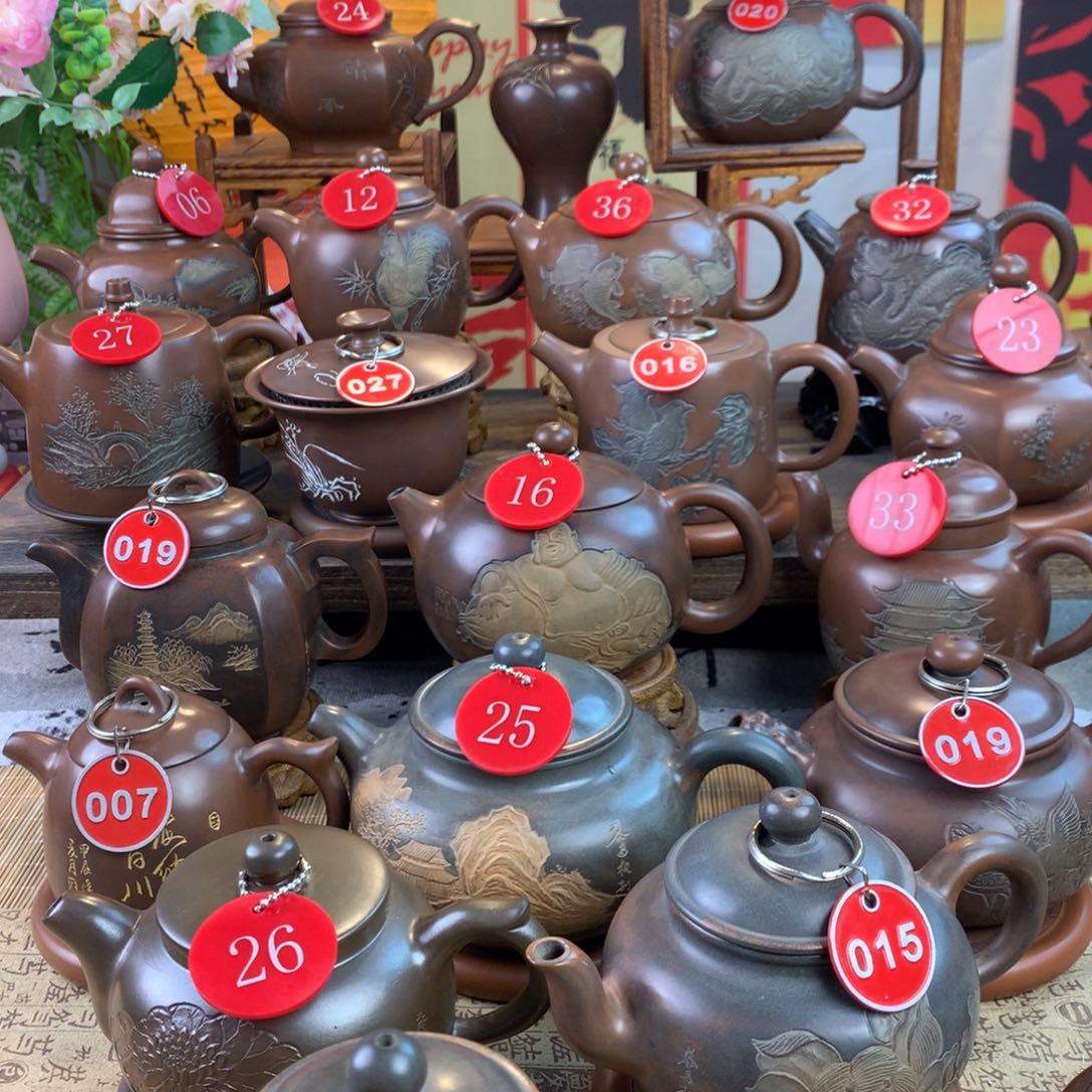 用****4坭兴陶手工刻绘山水壶