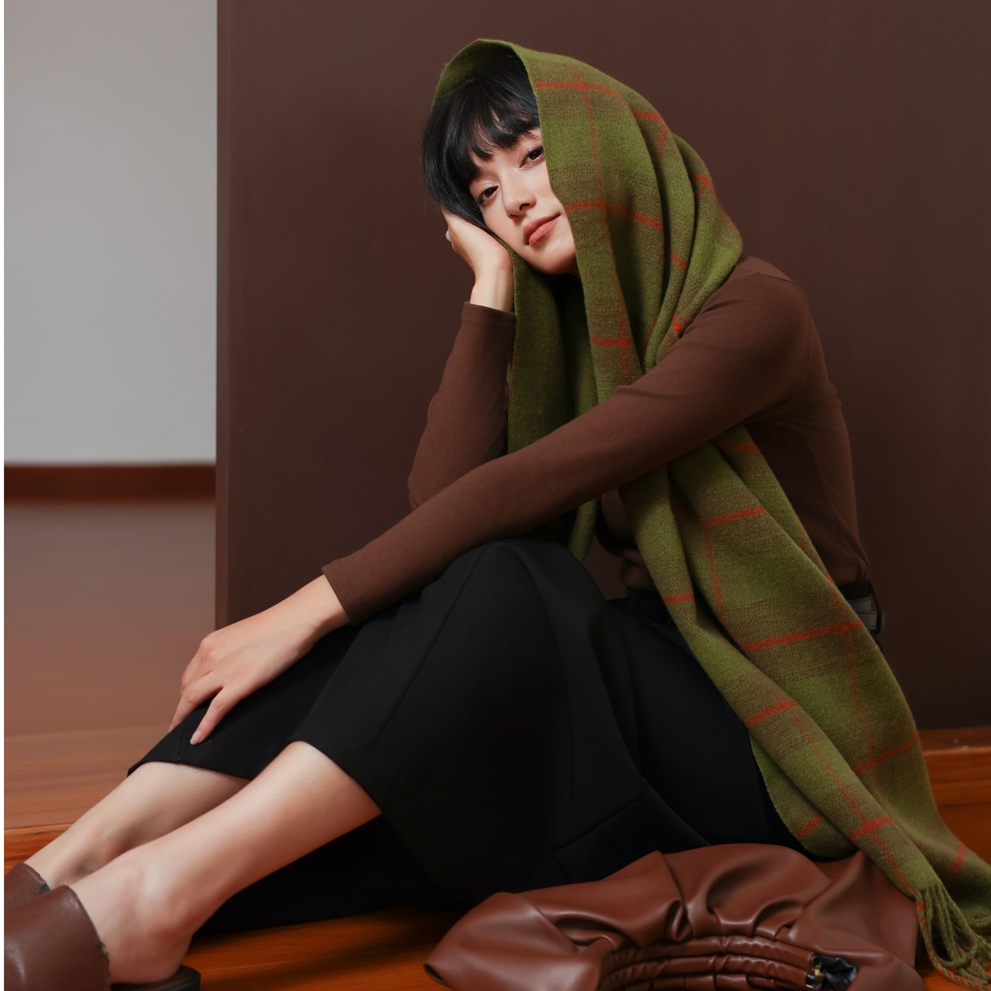 秋冬明星款琉璃绿色系羊毛羊羔绒围巾轻奢感拉满保暖性强亲肤保暖