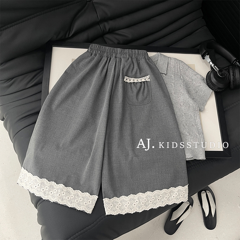 Q【现货】阿卷春夏童装百搭气质设计感拼接花边软糯休闲裤MPG5934