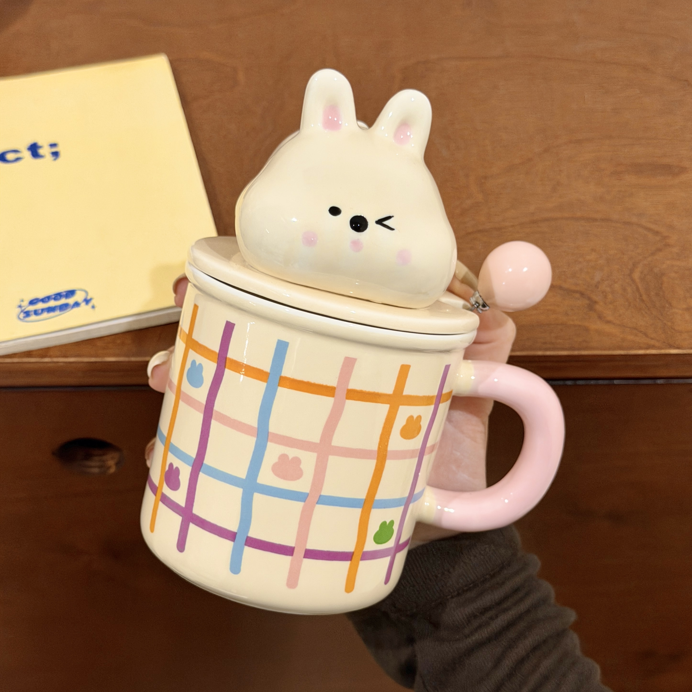 新款小趴兔陶瓷家用学生礼盒少女心马克杯子盖子款闺蜜高颜值带盖