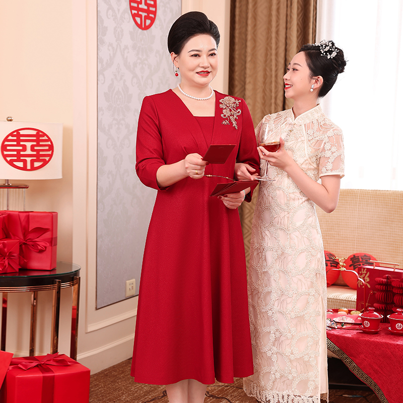 喜婆婆婚宴连衣裙高端晚礼服2025春秋装新款年轻高贵WPD215-Q6676