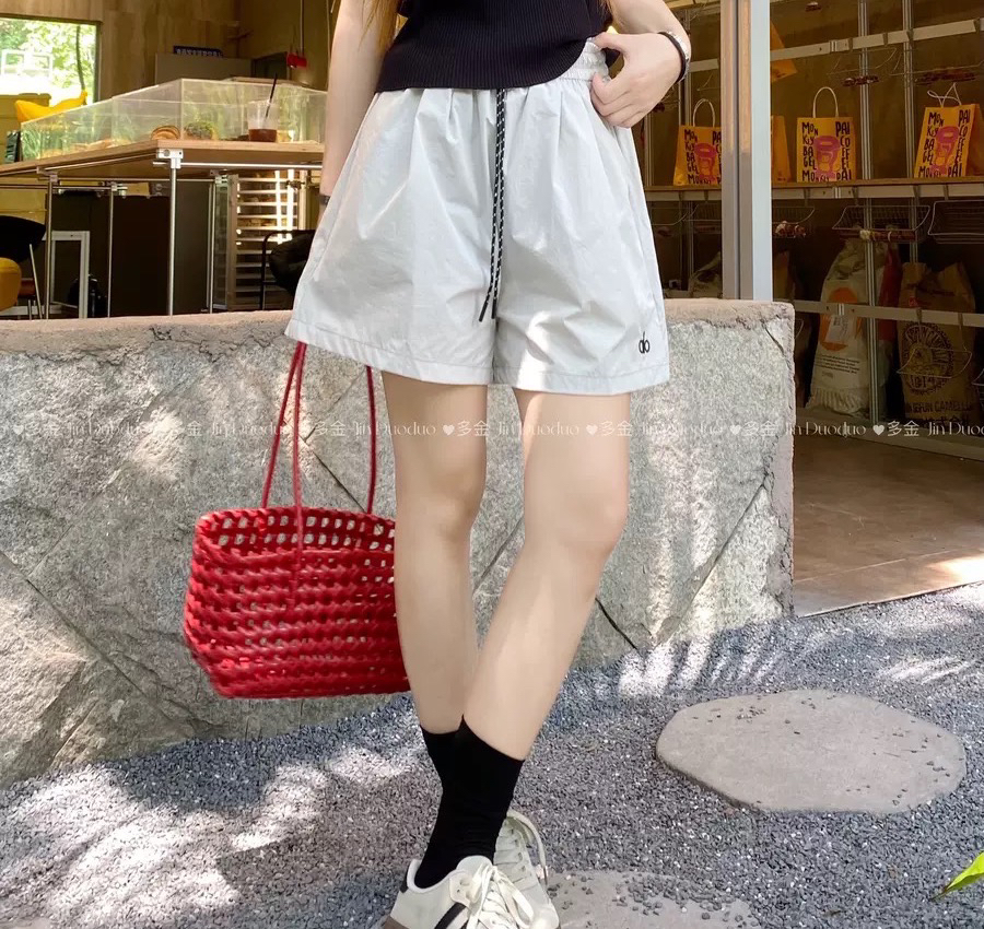 夏季韩版休闲时尚简约撞色腰宽松高腰休闲裤短裤