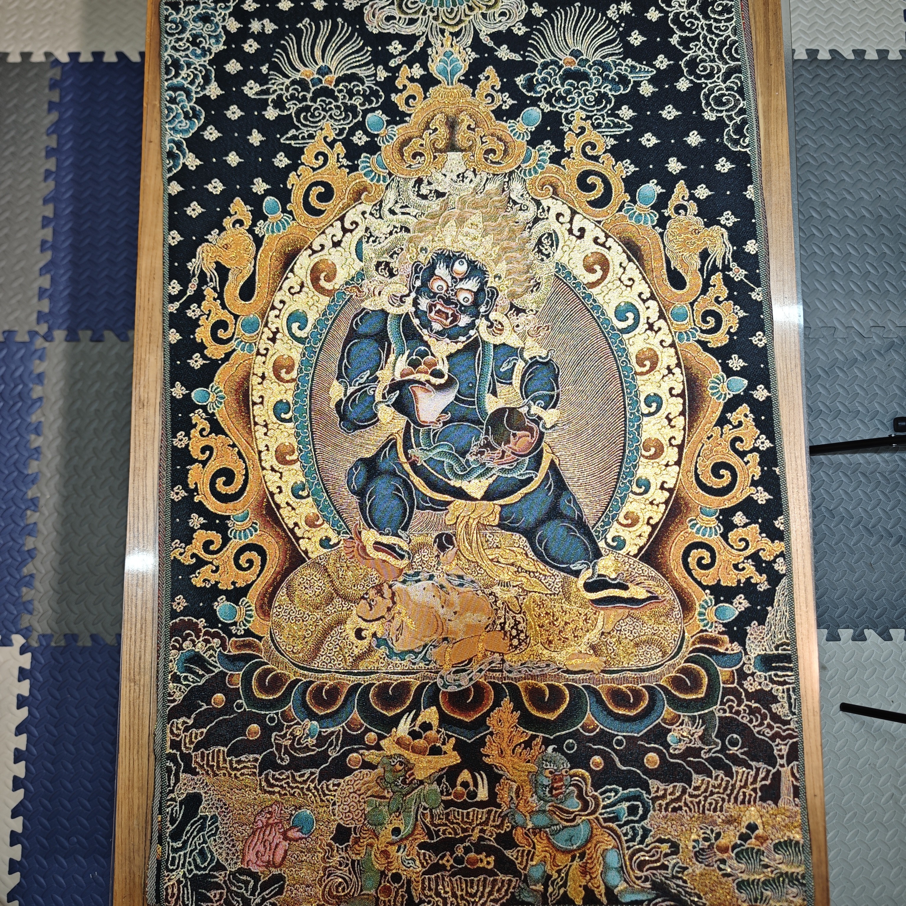 刺绣黑财神装饰画办公室玄关茶室书房客厅背景墙挂画