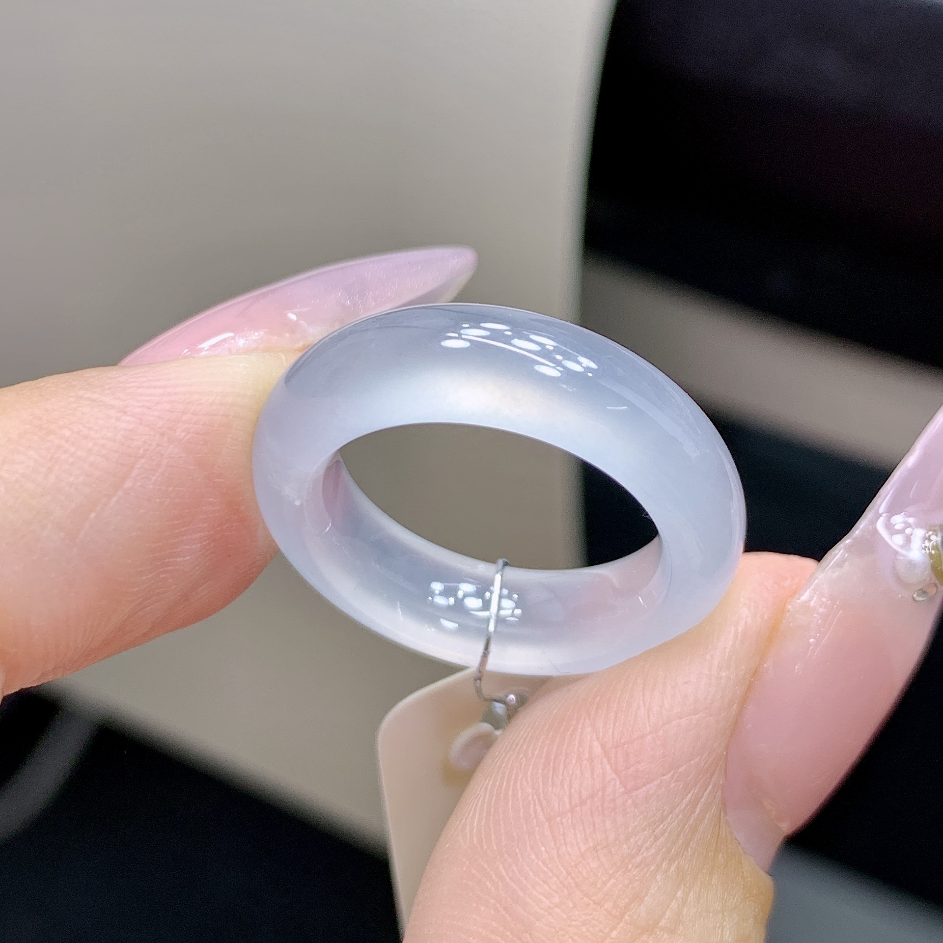 10-11号 起胶感白月光纯净白冰戒圈 缅甸翡翠A货 内径16-5.8-3.9