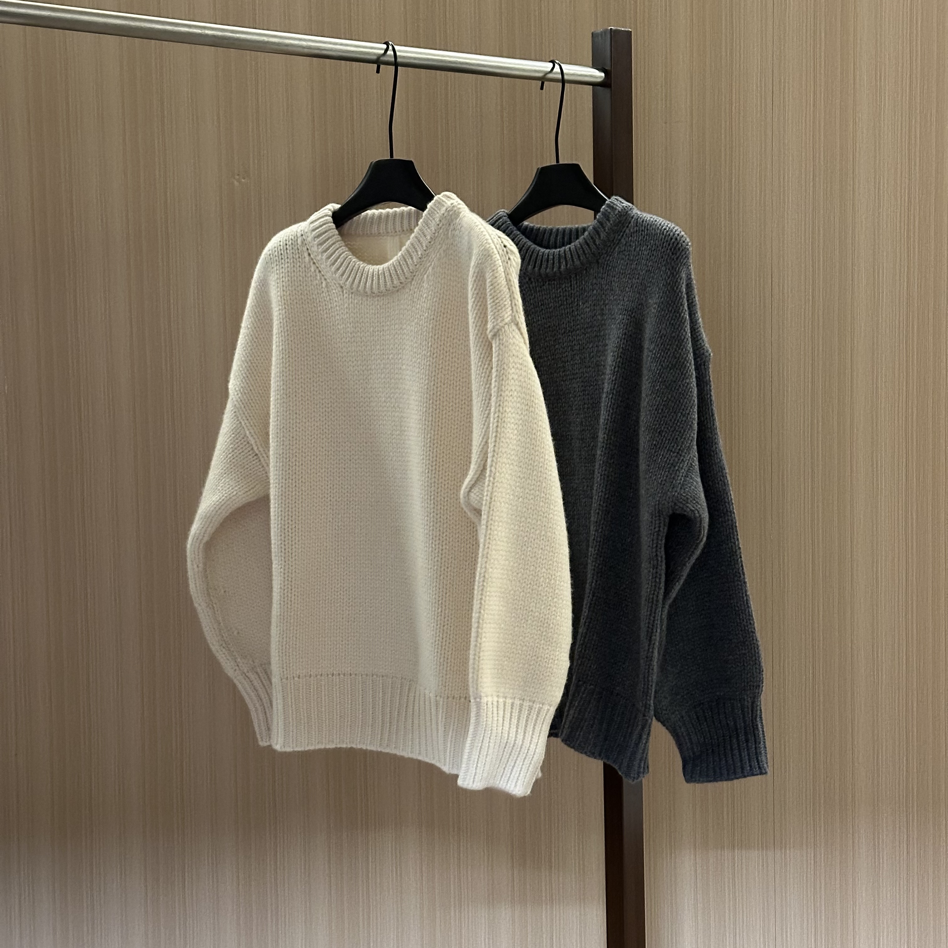 WMM极简row风圆领长袖宽松毛衣女士秋冬新款百搭时尚休闲