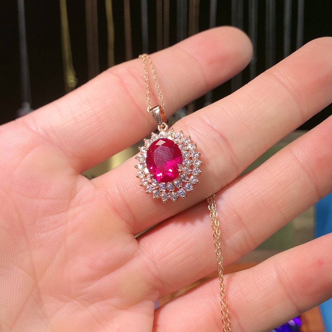 红宝石吊坠(赠链)银S925镶嵌