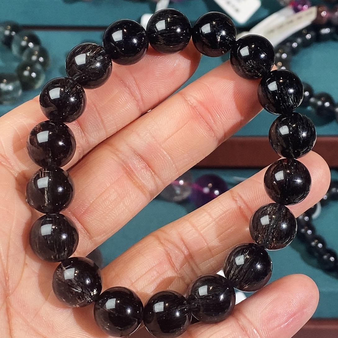 水晶手串未镶嵌黑发晶全透体满发顺发毕业级11mm