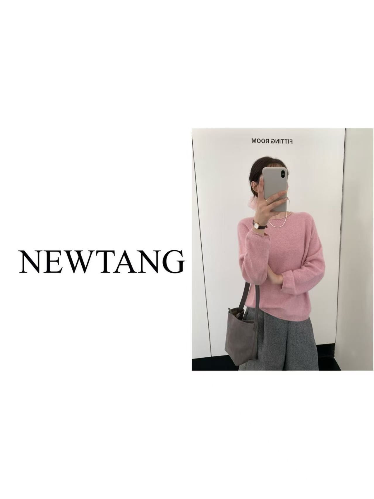 【卷领薄】339时尚针织衫女圆领卷边宽松慵懒风 粉色