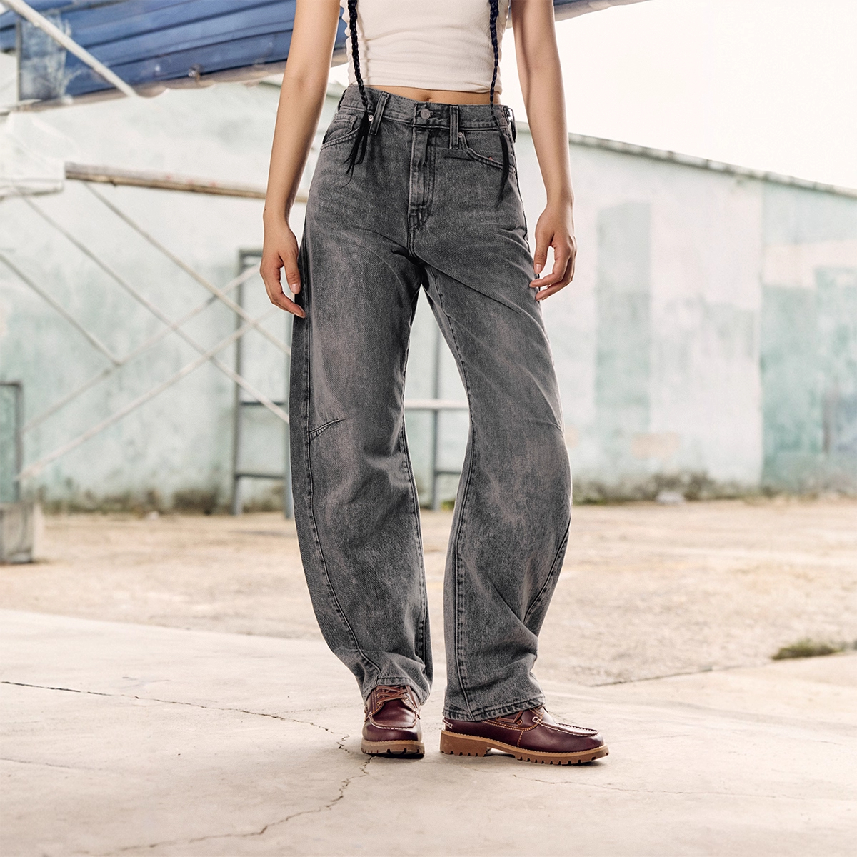 Levi's李维斯25年秋冬新款女士BARREL美式高腰锥形003V5