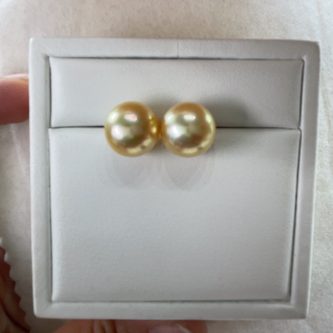 18K金镶嵌耳饰海水珍珠南洋金珠11-12m m