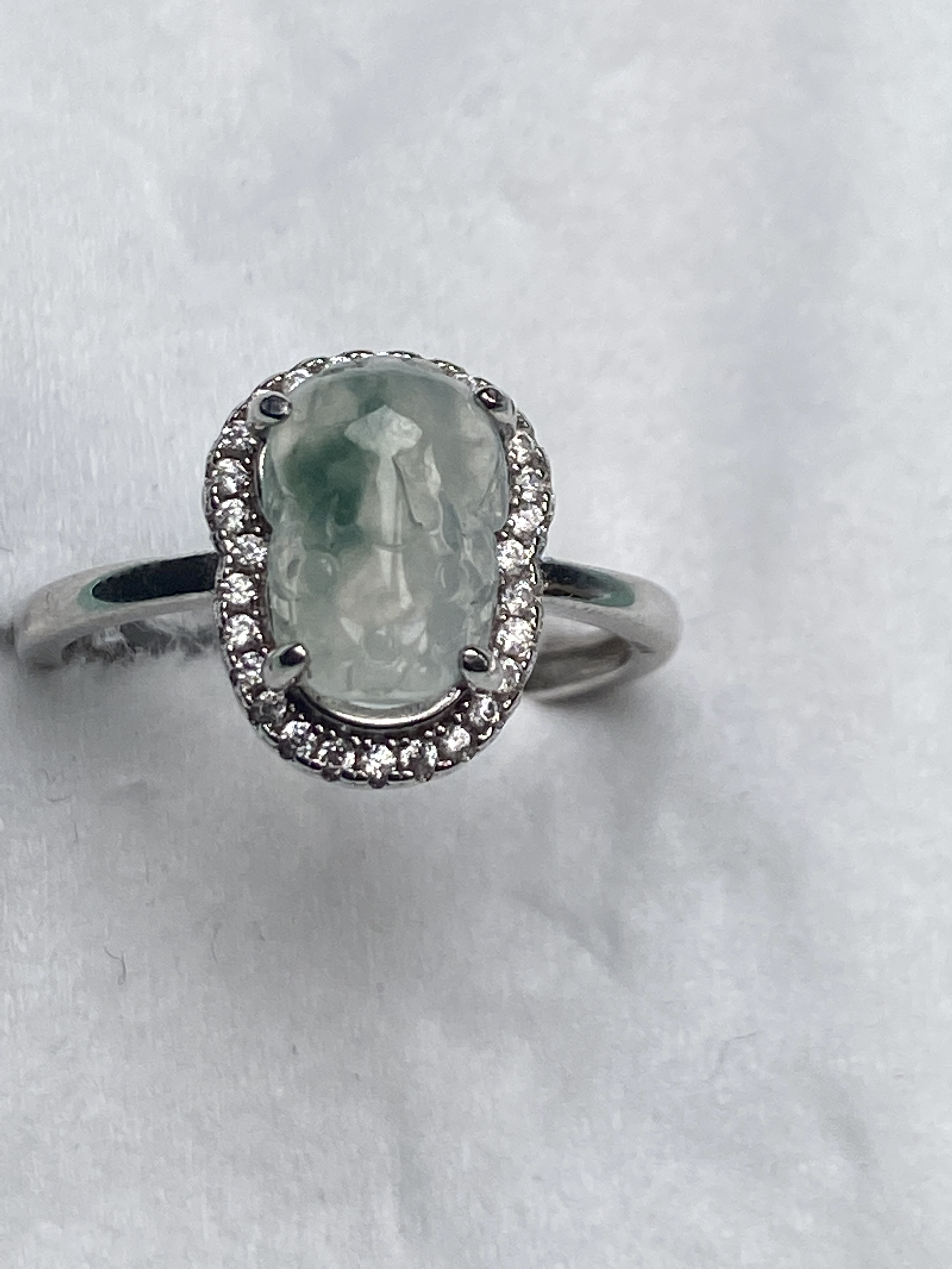 天然缅甸翡翠A货925银镶嵌冰飘花貔貅戒指