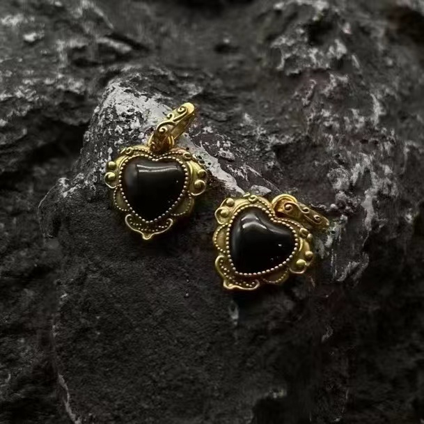 吊坠925银仿珍珠 A281小众精工ins风古金工艺爱心银吊坠