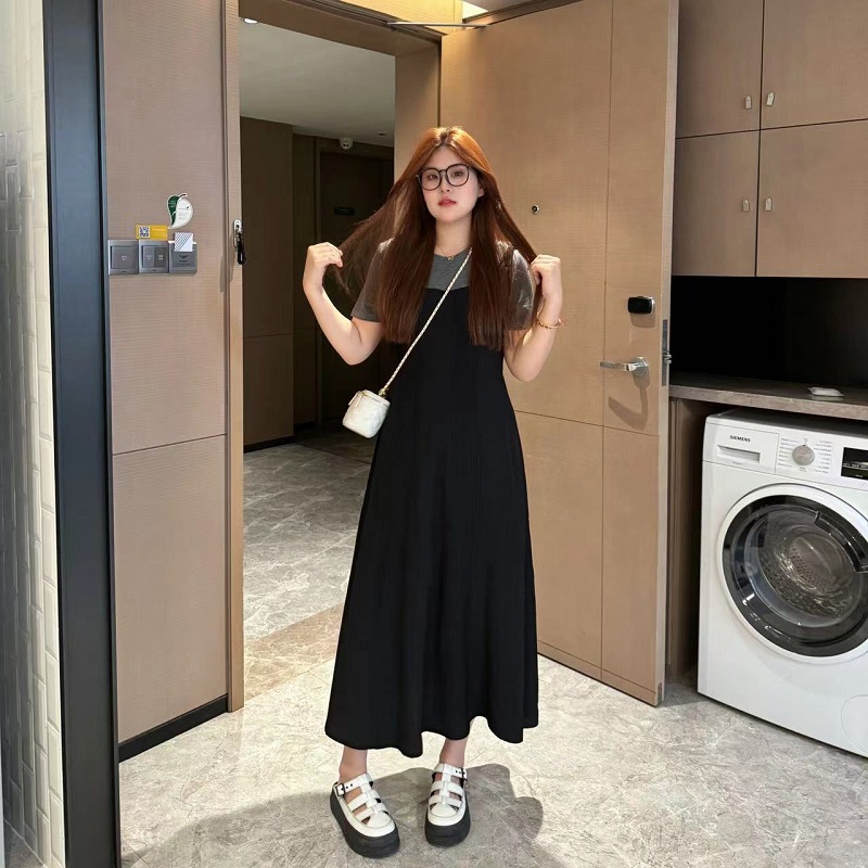 盈盈&南岛风大码女装法式正肩宽松假两件连衣裙胖mm夏裙子ZYY517