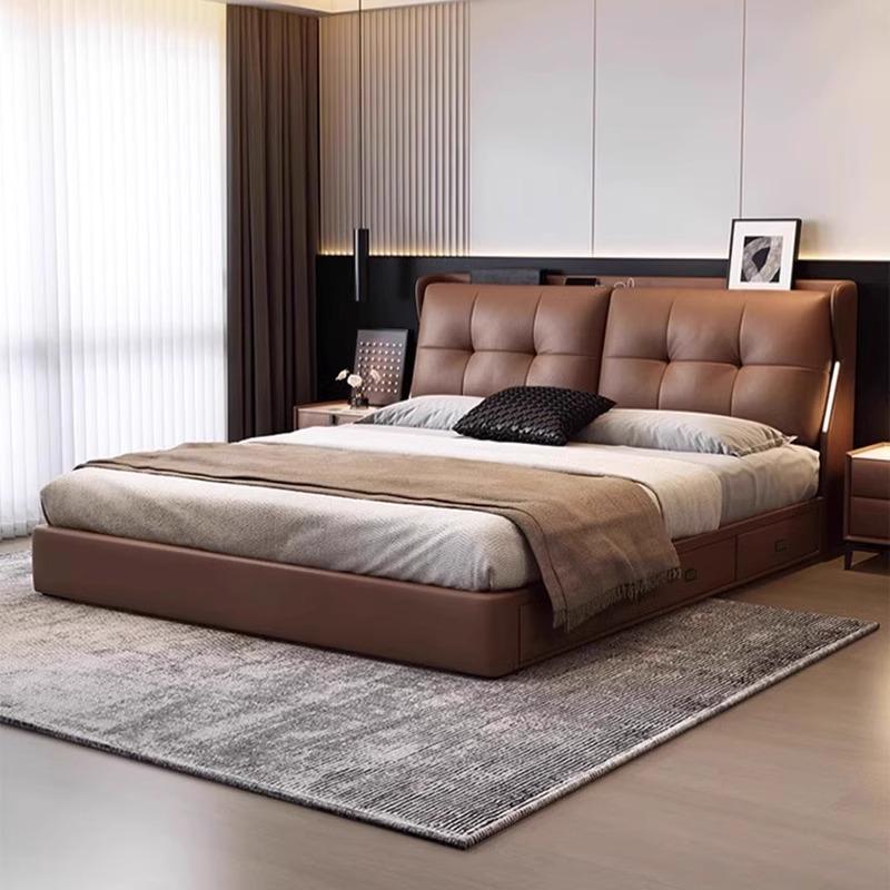 广东佛山家具头层牛皮真皮主卧大床双人床1.8x2x2.2米高箱床储物