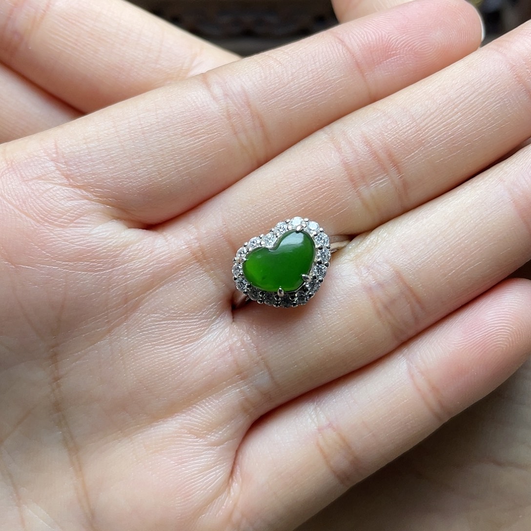 和田玉（碧玉）银S925镶嵌吊坠(赠链)戒指